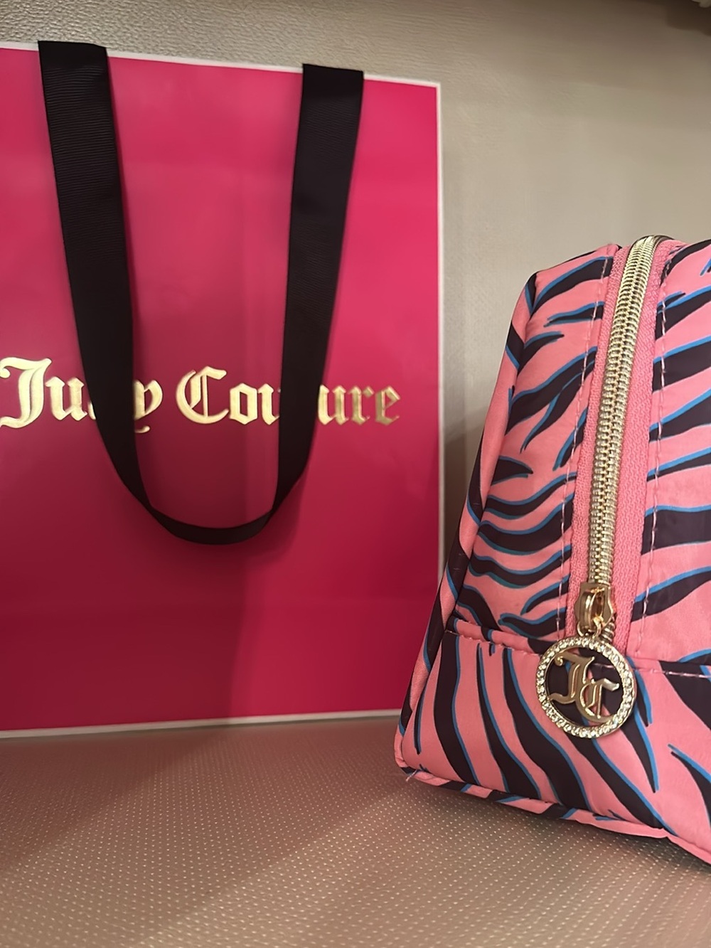 Juicy Couture Pink and Black Zebra Cosmetic Bag